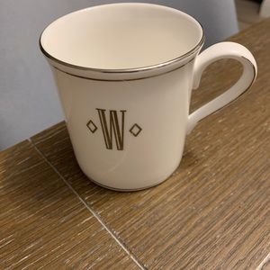 Lenox Cup w/ Silver Trim and Monogram “W” Over White.  3 3/8” Opening 3 1/2” T